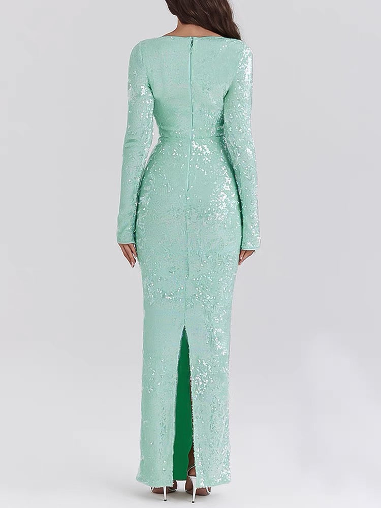 Elegant Mint Green Sequin Long Prom Dress with Ruffle Details - Formal Evening Gown J3661 for Homecoming, Ball, Wedding & Special Occasions
