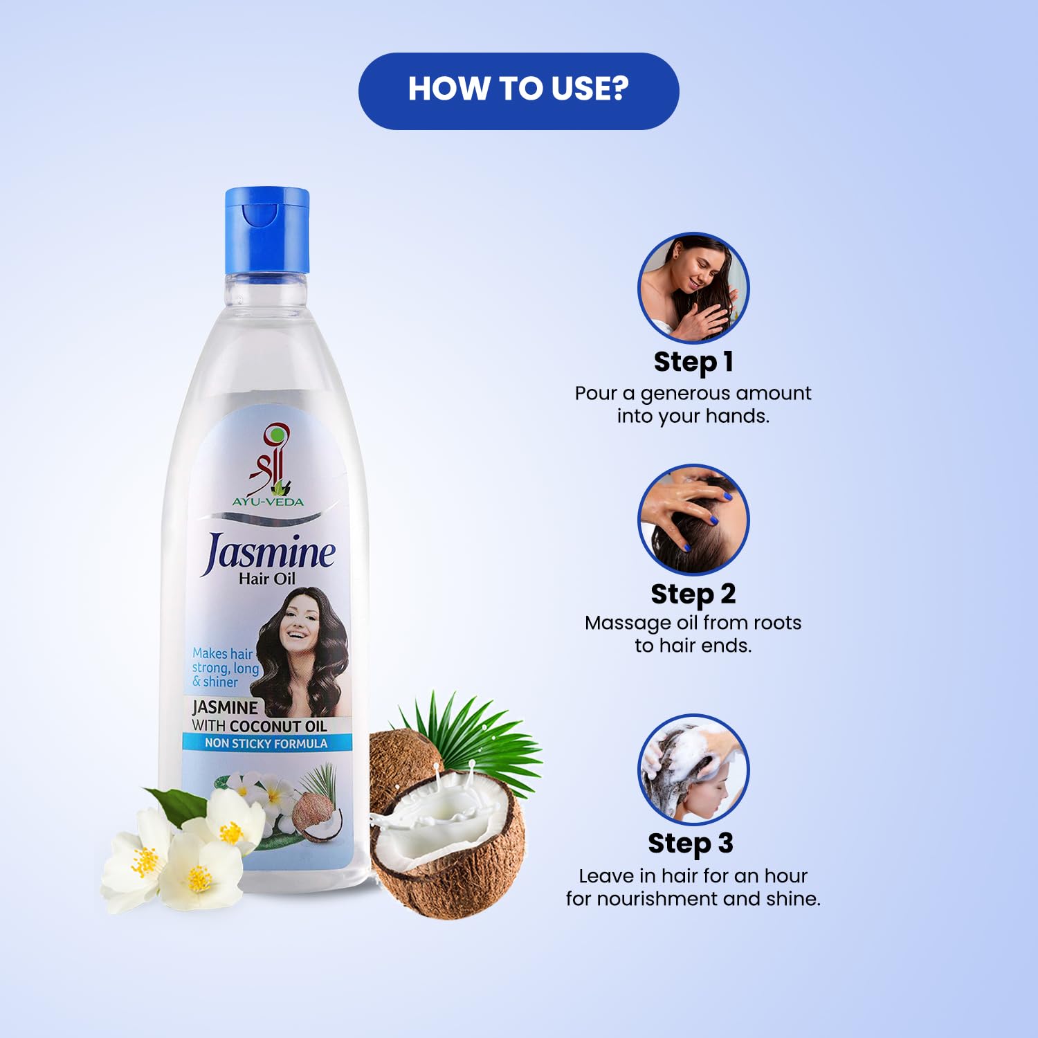 Shree Ayurveda Jasmine Coconut Hair Oil with Vitamin E - 500ml | Natural Hair Growth Treatment for Strong, Thick & Shiny Hair | Anti-Dandruff & Hair Repair Solution | Non-Sticky Formula for Daily Use | Perfect for Dry, Damaged Hair & Scalp Care