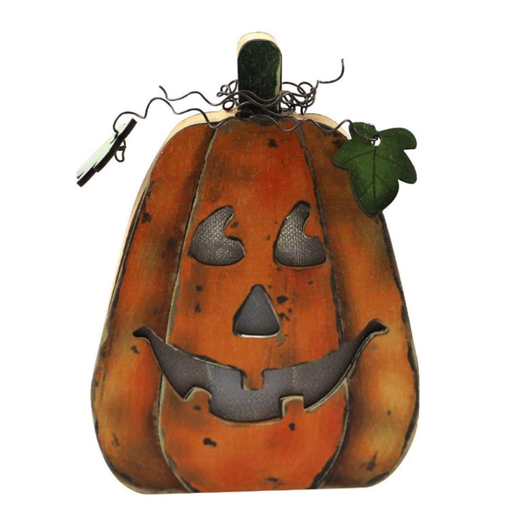 Halloween LED Pumpkin Light - Wooden Scary Night Lantern Lamp Decor for Indoor/Outdoor (No Battery) Style 2 - Perfect for Porch, Yard, Party & Spooky Home Decorations