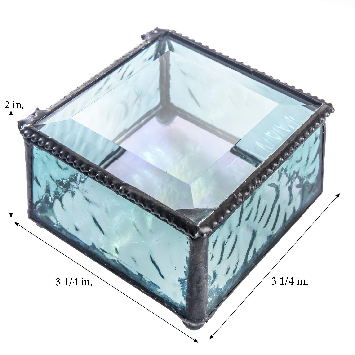 J Devlin - Aquamarine Blue Glass Decorative Trinket Box for Jewelry Storage | Keepsake Gift Box for Home Decor, Wedding Favors & Display Case