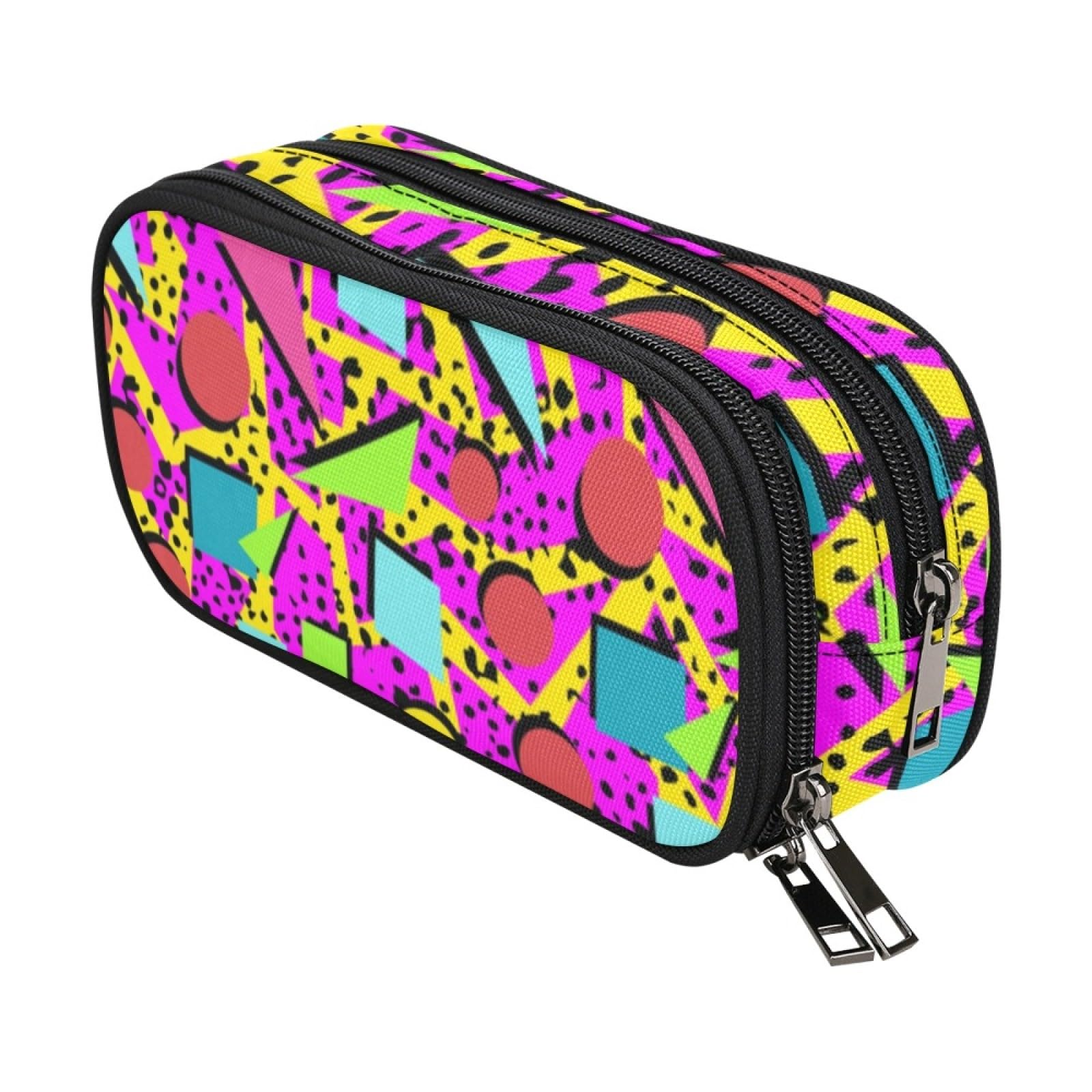 ANANGTEE Neon Pencil Case - Large Capacity Canvas School Supplies for Boys, Girls & Teens - Retro 80s 90s Pink Rainbow Zipper Pouch - Office Desk Organizer & Soft Pen Holder - Perfect for School, Work & Travel Accessories