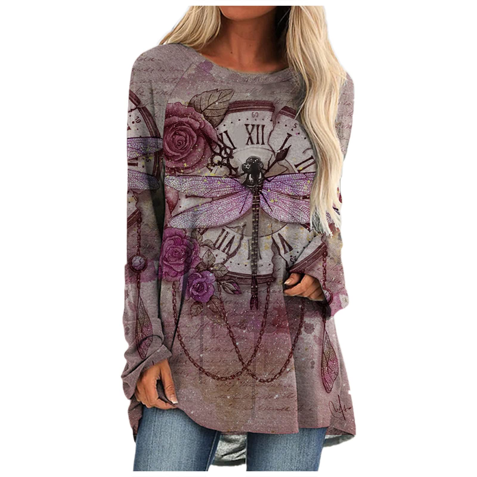Stylish Women's Graphic Print Tunic Tops for Leggings - Long Sleeve Casual Blouse | Perfect for Work, Yoga & Everyday Wear