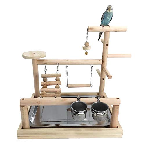 Premium Wooden Parrot Playstand with Ladder, Feeder Cups & Toys - Bird Play Gym for Exercise & Fun - Perfect for Macaws, Cockatoos & Large Parrots - Indoor & Outdoor Bird Activity Center
