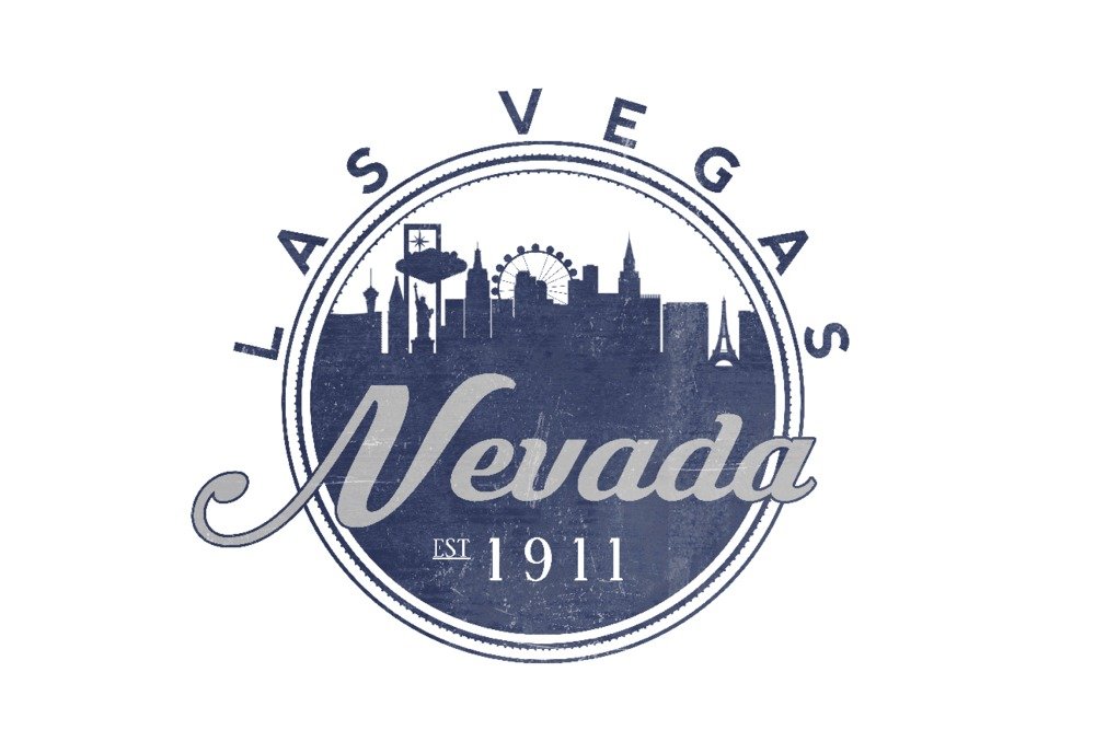 Las Vegas Nevada Skyline Seal Blue 24x36 Signed Art Print - Wall Decor Poster for Home, Office & Gift Giving