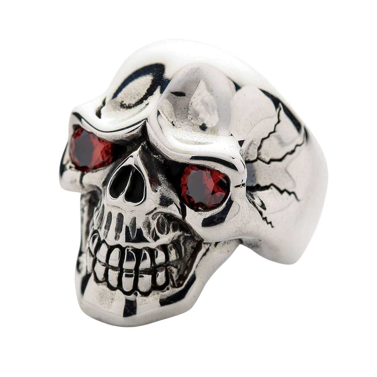 Sterling Silver Red Eye Skull Ring for Men - Gothic Punk Biker Jewelry - Perfect for Motorcycle Riders, Rock Music Fans & Alternative Fashion Lovers