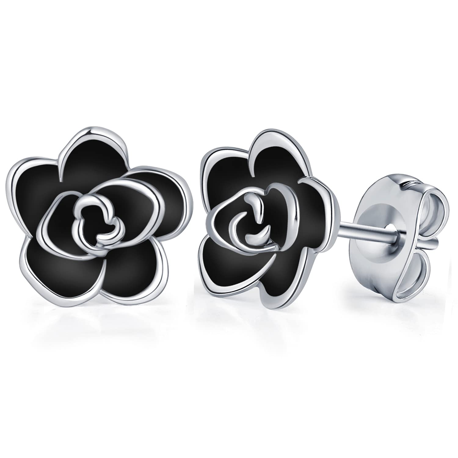 14K Gold Plated Black Rose Stud Earrings for Women - Hypoallergenic Cute Flower Jewelry Gift for Her | Perfect for Valentine's Day, Anniversary & Birthday Presents