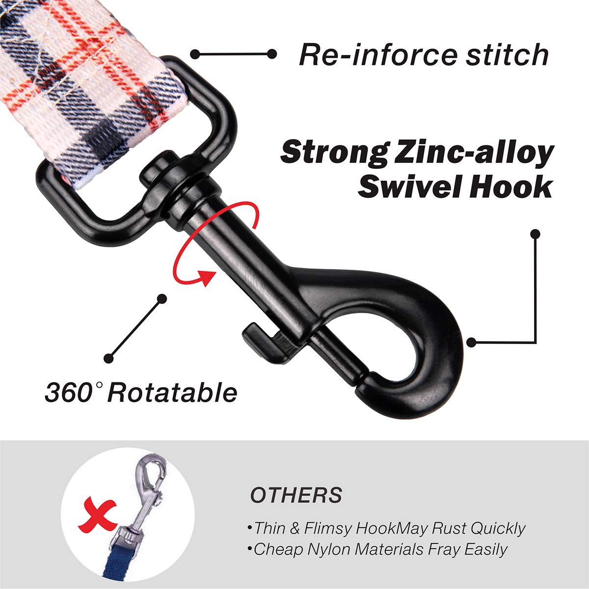 PoyPet 5FT Heavy Duty Dog Leash with Comfortable Padded Handle - Durable Nylon Lead for Small, Medium & Large Dogs (Checkered Beige) | Perfect for Walking, Training & Outdoor Adventures