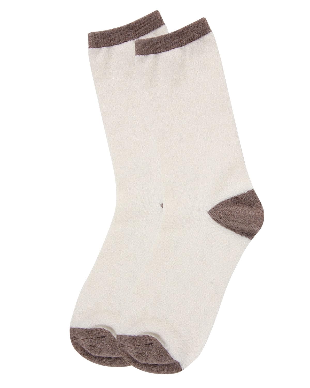 MeMoi Women's Soft Tipped Flat Knit Cashmere Blend Crew Socks - Ivory One Size - Cozy Winter Socks for Home, Office & Travel Comfort