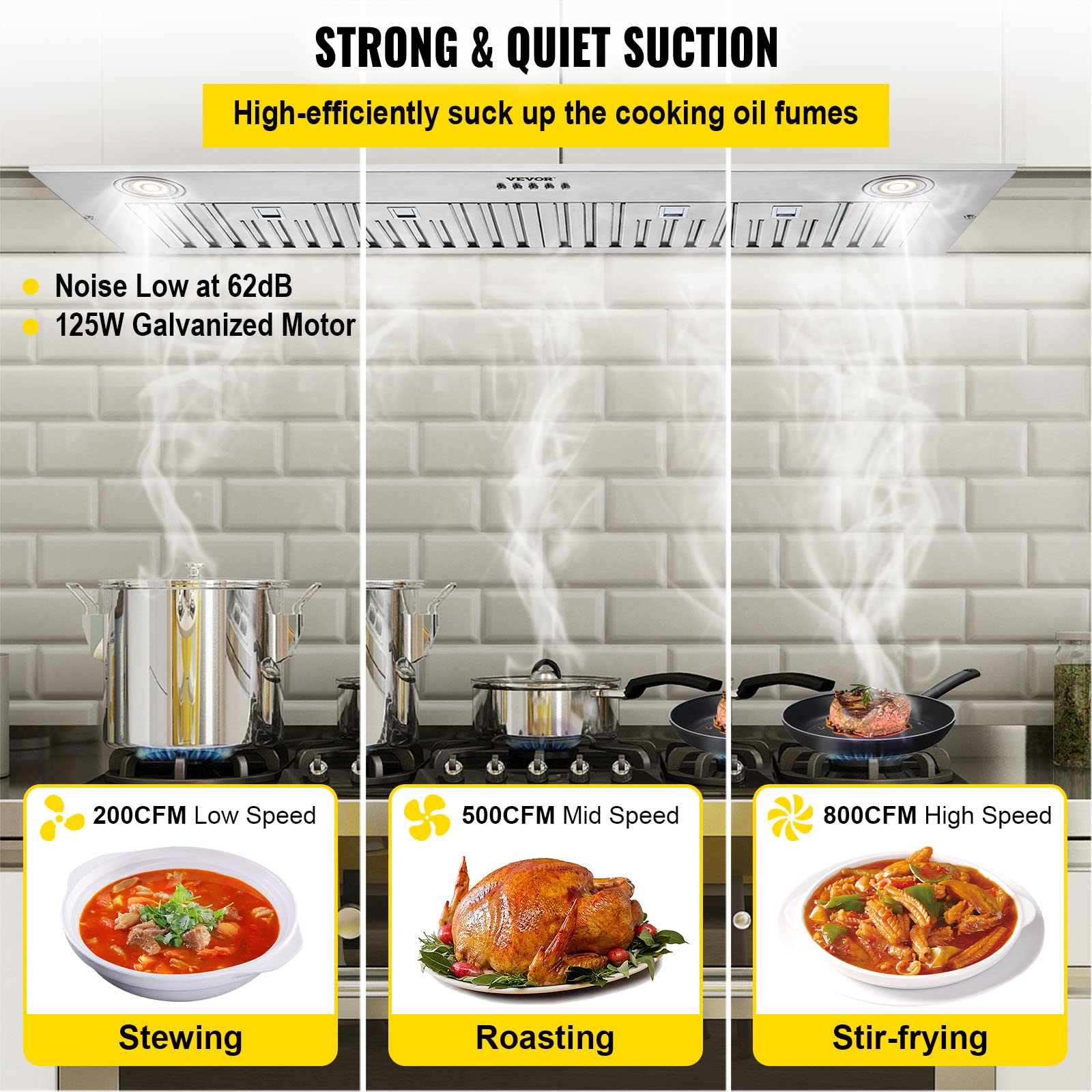 VEVOR 30 Inch 800CFM 3-Speed Stainless Steel Insert Range Hood with LED Lights & Baffle Filters - Ducted/Ductless Convertible, ETL Certified for Kitchen Ventilation | Perfect for Home Chefs & Modern Kitchens