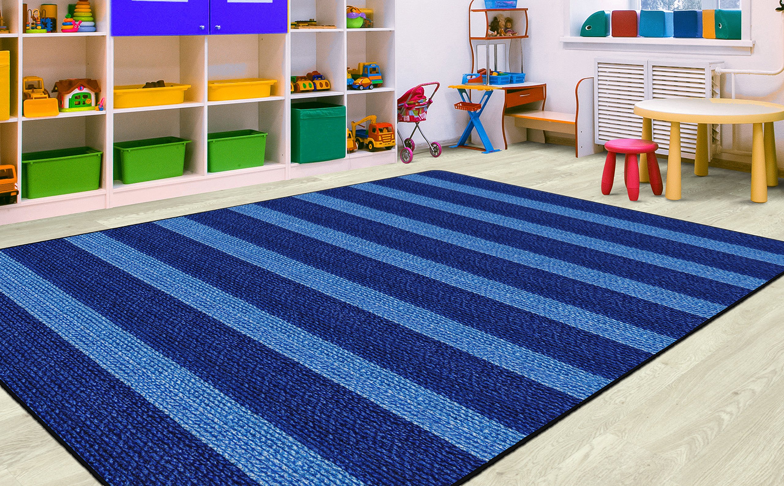 Premium Basketweave Washable Striped Carpet Rug - 6' x 8'4