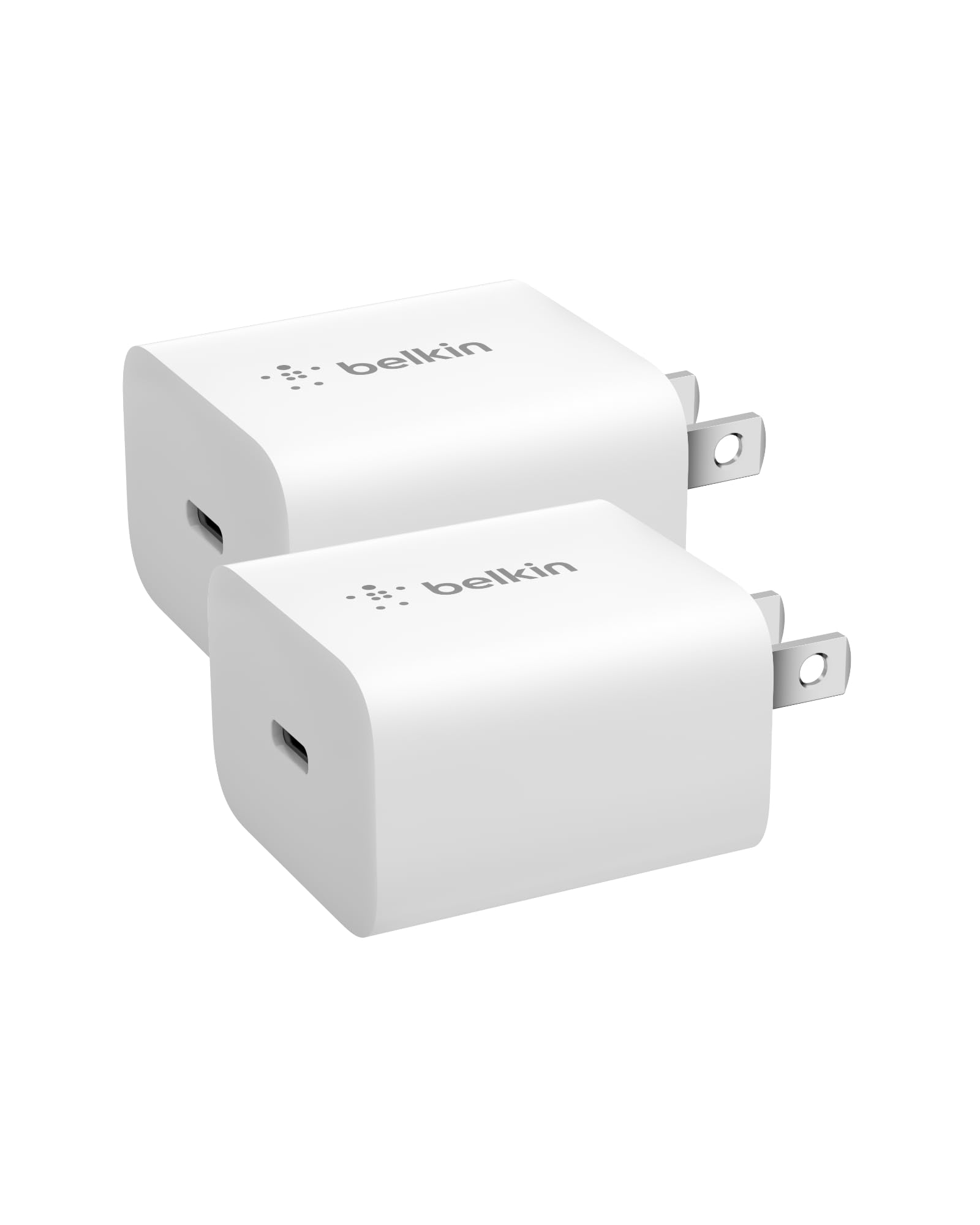 Belkin 20W USB-C Fast Wall Charger Block - Dual Port Compact Power Adapter for iPhone 16/15/14/13 Pro/Max/Ultra/Mini, iPad, AirPods, Samsung Galaxy S25/S24 & More - White (2-Pack) - Perfect for Home, Office & Travel Charging