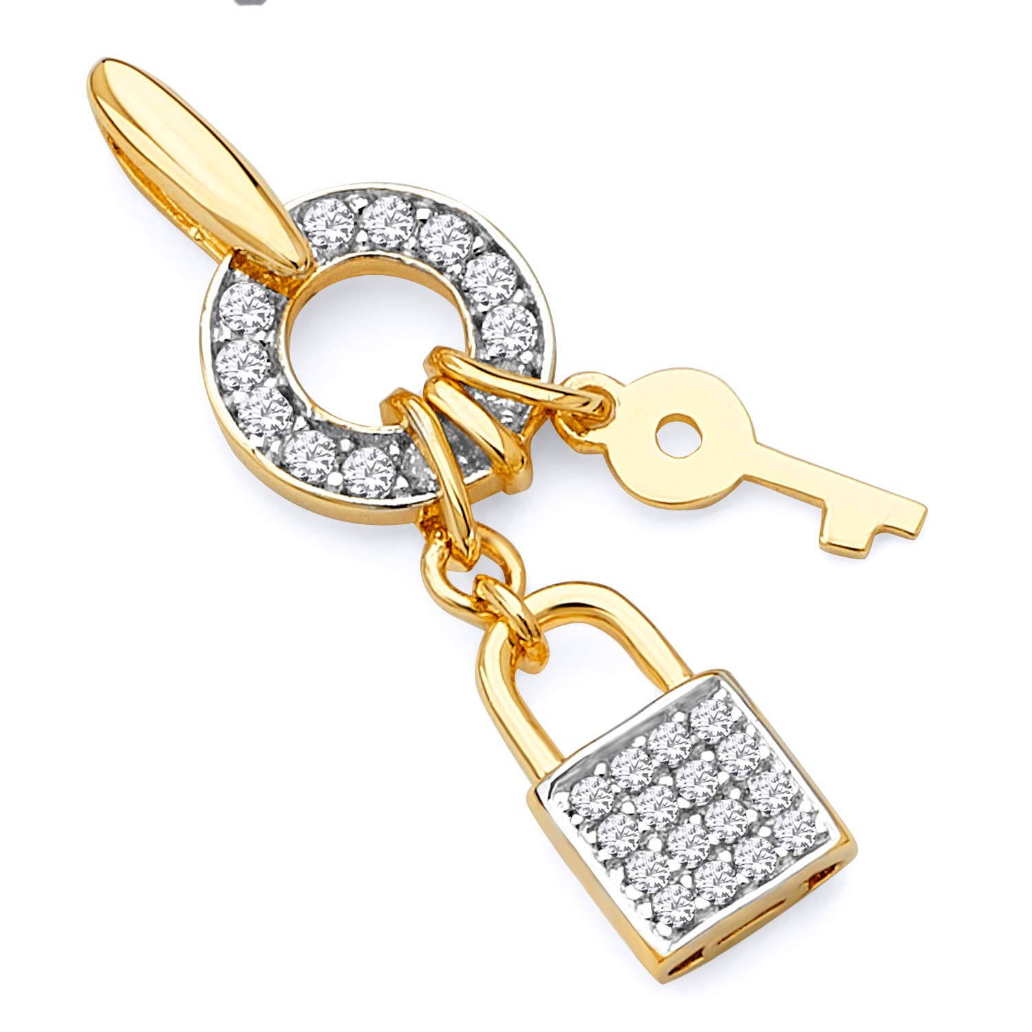14K Real Yellow Gold CZ Key & Lock Charm Pendant Necklace - Elegant Jewelry Gift for Women, Perfect for Valentine's Day, Anniversary & Special Occasions