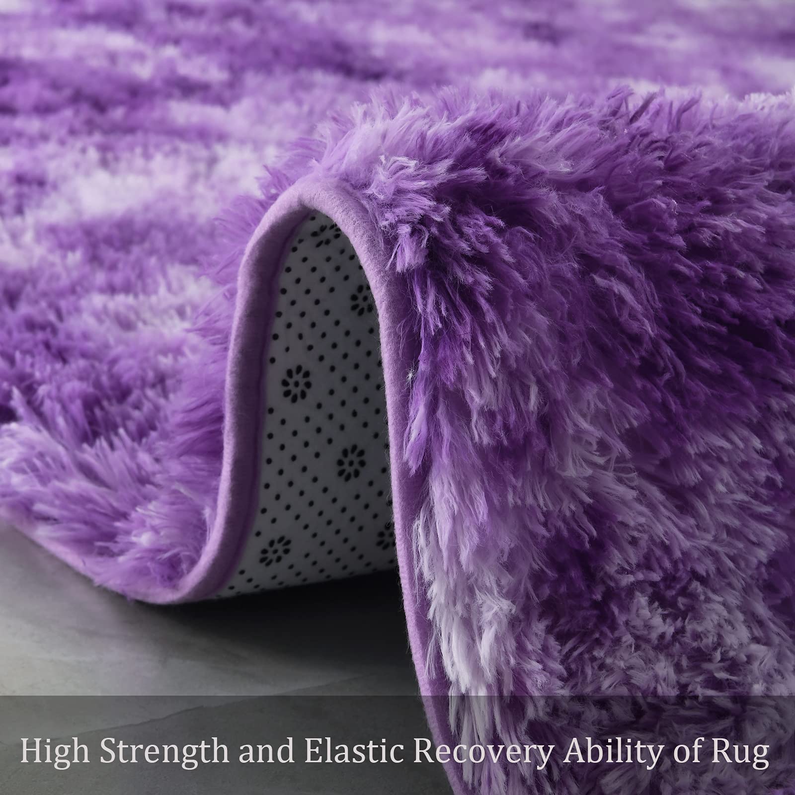 Astorug Fluffy Shaggy Area Rug - Non-Slip Tie-Dyed Purple Fuzzy Carpet for Bedroom, Living Room, Kids Room & Nursery - Soft Rectangle Dorm Rug (6x9 Feet) - Perfect for Cozy Home Decor & Floor Protection