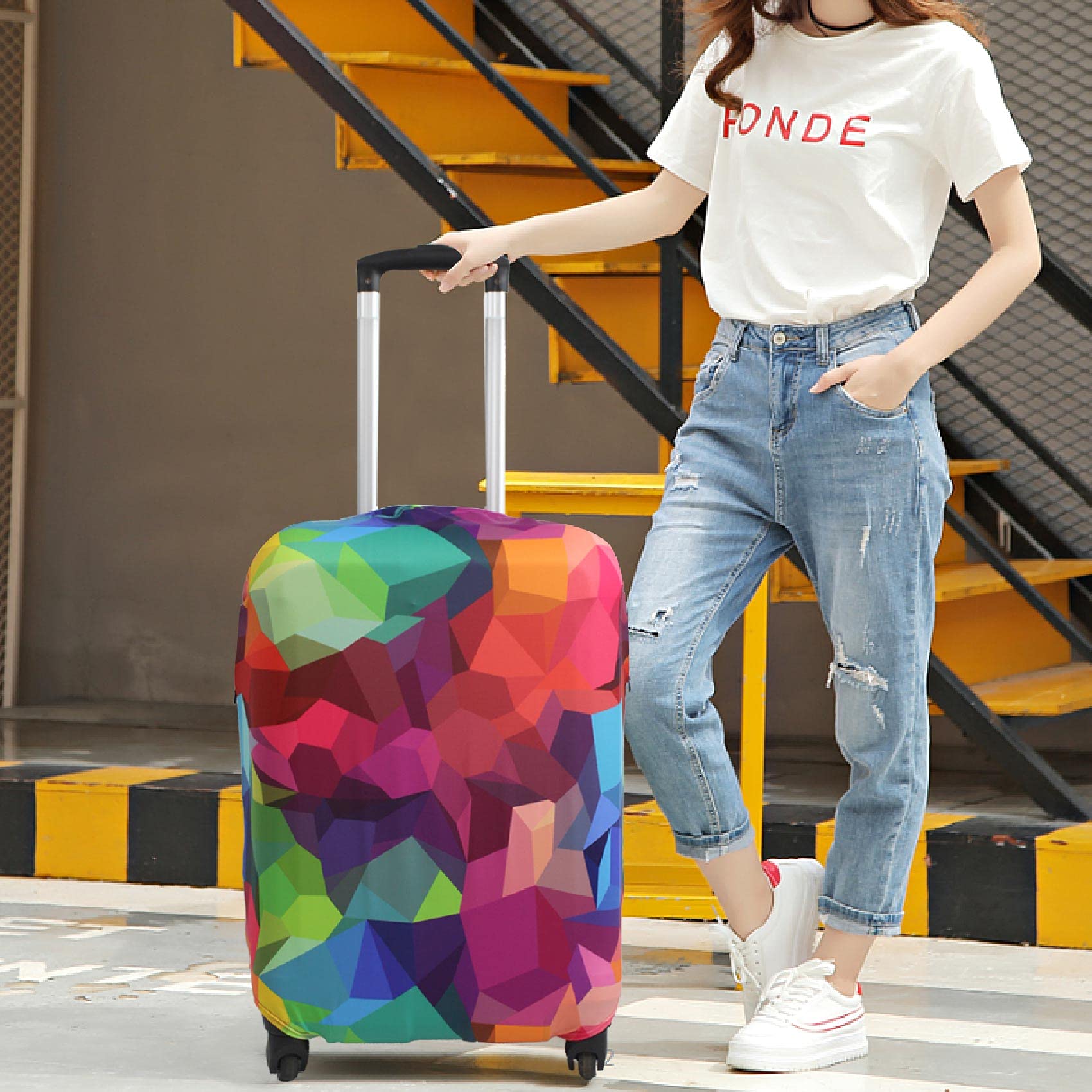 Explore Land Waterproof Luggage Cover for 31-32 Inch Suitcases - Durable Travel Suitcase Protector with Geometric Pattern (XL Size) | Perfect for Airplane Travel, Vacation Trips & Baggage Protection
