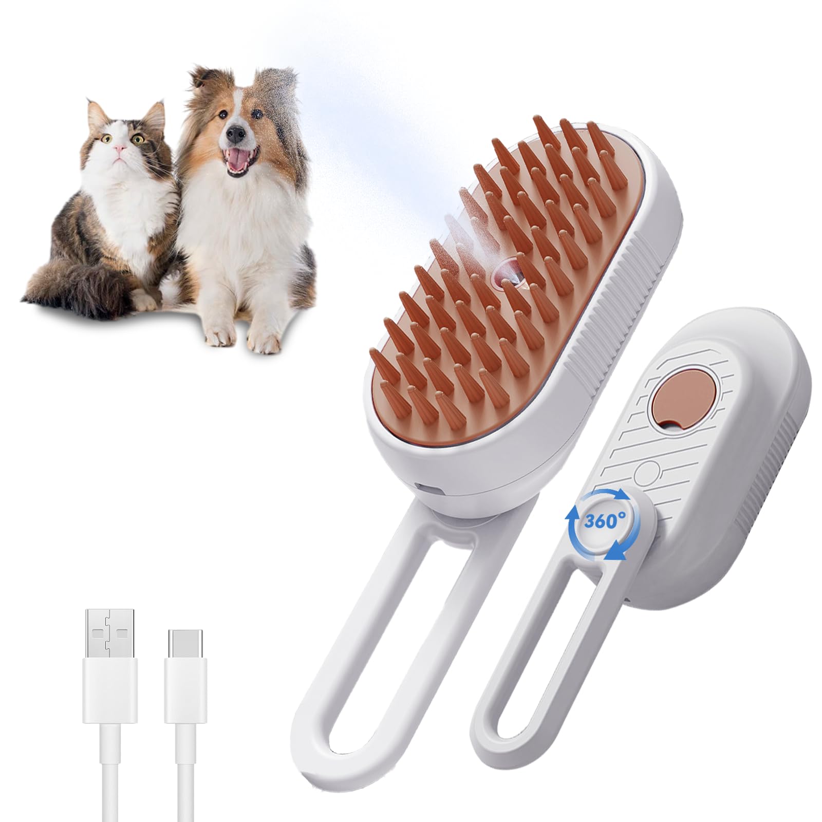 3-in-1 Foldable Cat Steam Brush for Shedding - Pet Grooming Comb with Spray Function for Cats & Dogs | Professional Deshedding Tool for Home Pet Spa & Hair Removal Care