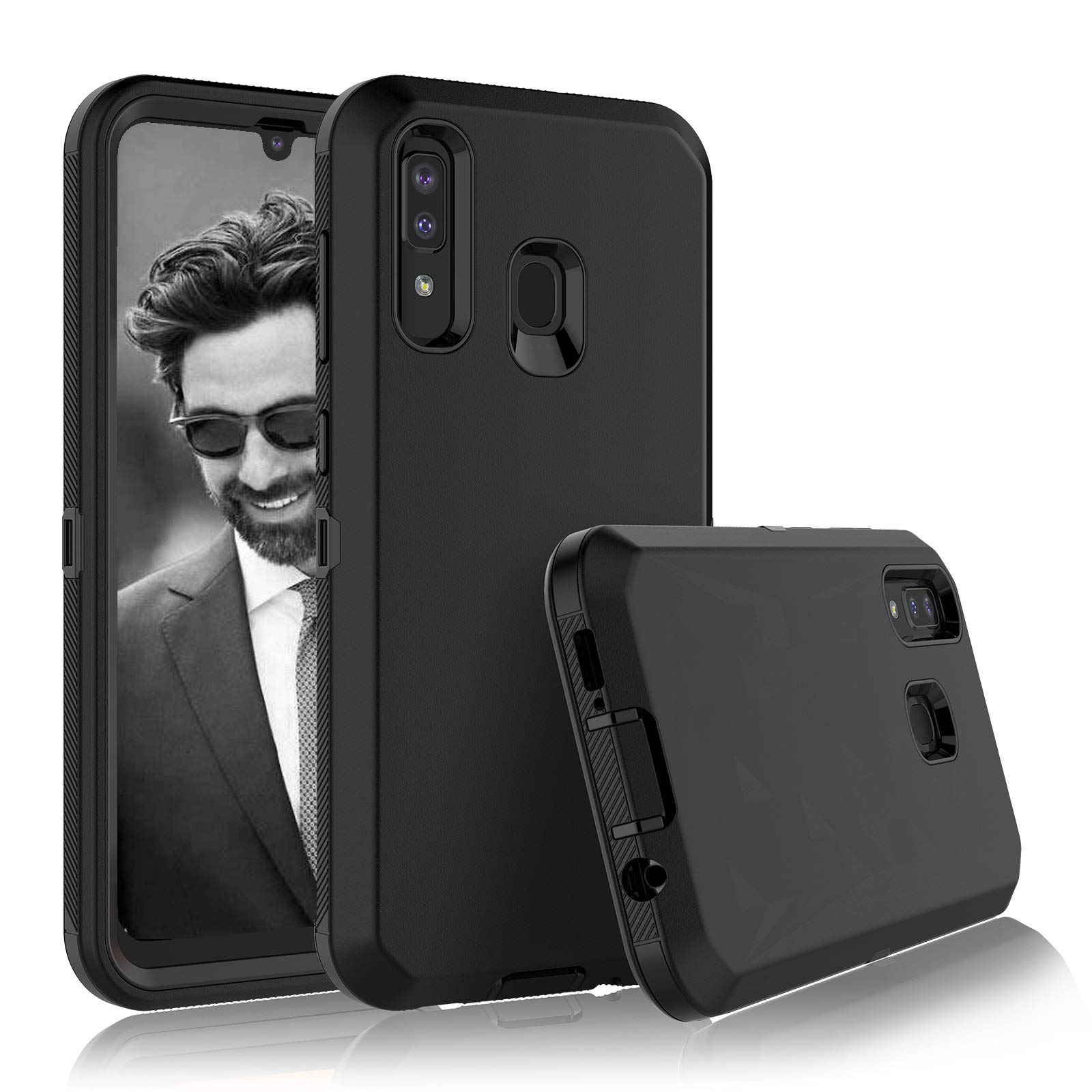 Shockproof Rugged Hybrid Case for Samsung Galaxy A20 A30 A30S A50 A50S - Heavy Duty Armor Hard Plastic with Shock Absorption Rubber Bumper Cover (Black) - Perfect for Outdoor Activities, Work & Daily Protection