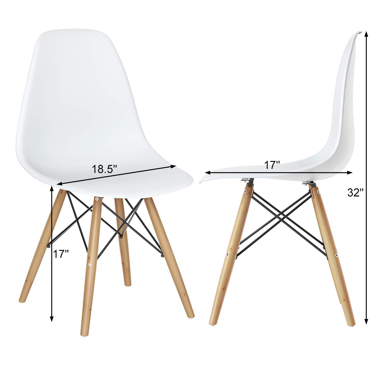 Giantex 4-Piece White Dining Chairs Set - Mid Century Modern Pre-Assembled Kitchen Chairs with Wooden Legs, Armless Plastic Side Chairs for Dining Room, Kitchen, Living Room | Perfect for Small Spaces, Breakfast Nooks & Contemporary Home Decor