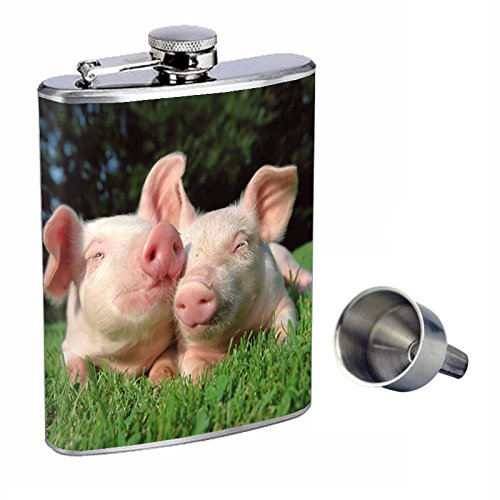 Premium 8oz Stainless Steel Whiskey Flask with Free Funnel - Leakproof & Durable for Outdoor Adventures, Camping, Gifts & Travel Accessories - Pigs Perfection In Style D-004