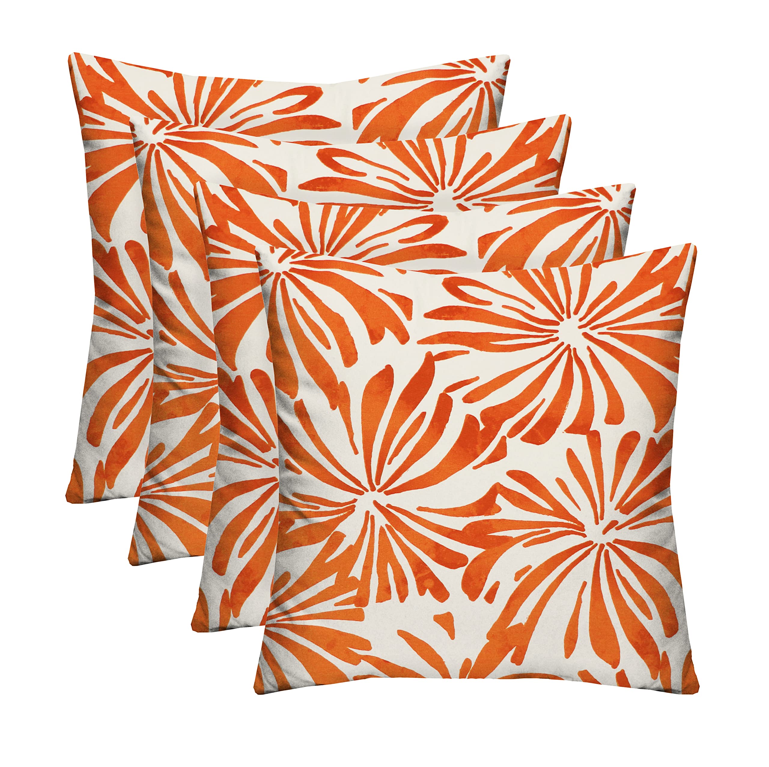 RSH Décor Indoor Outdoor Set of 4 Pillows - 24x24 Inch Square Throw Pillows, Aria Fiesta Rust Orange Pattern - Perfect for Patio, Living Room, Sofa & Garden Decor