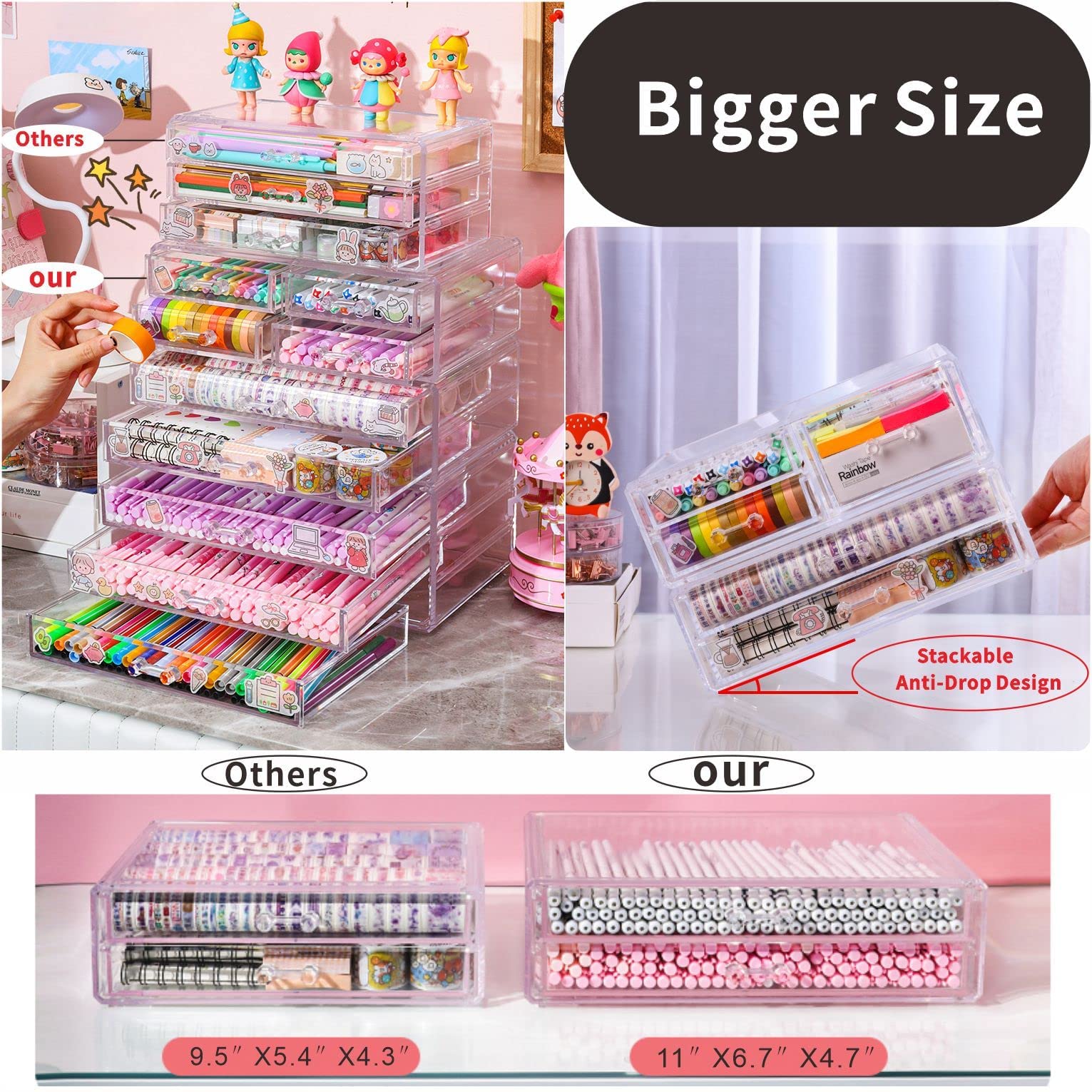 2-Pack Clear Acrylic Stackable Storage Drawers - 6-Tier Desktop Organizer for Vanity, Office, Jewelry, Hair Accessories & Beauty Products | Perfect for Makeup, Skincare & Small Item Organization