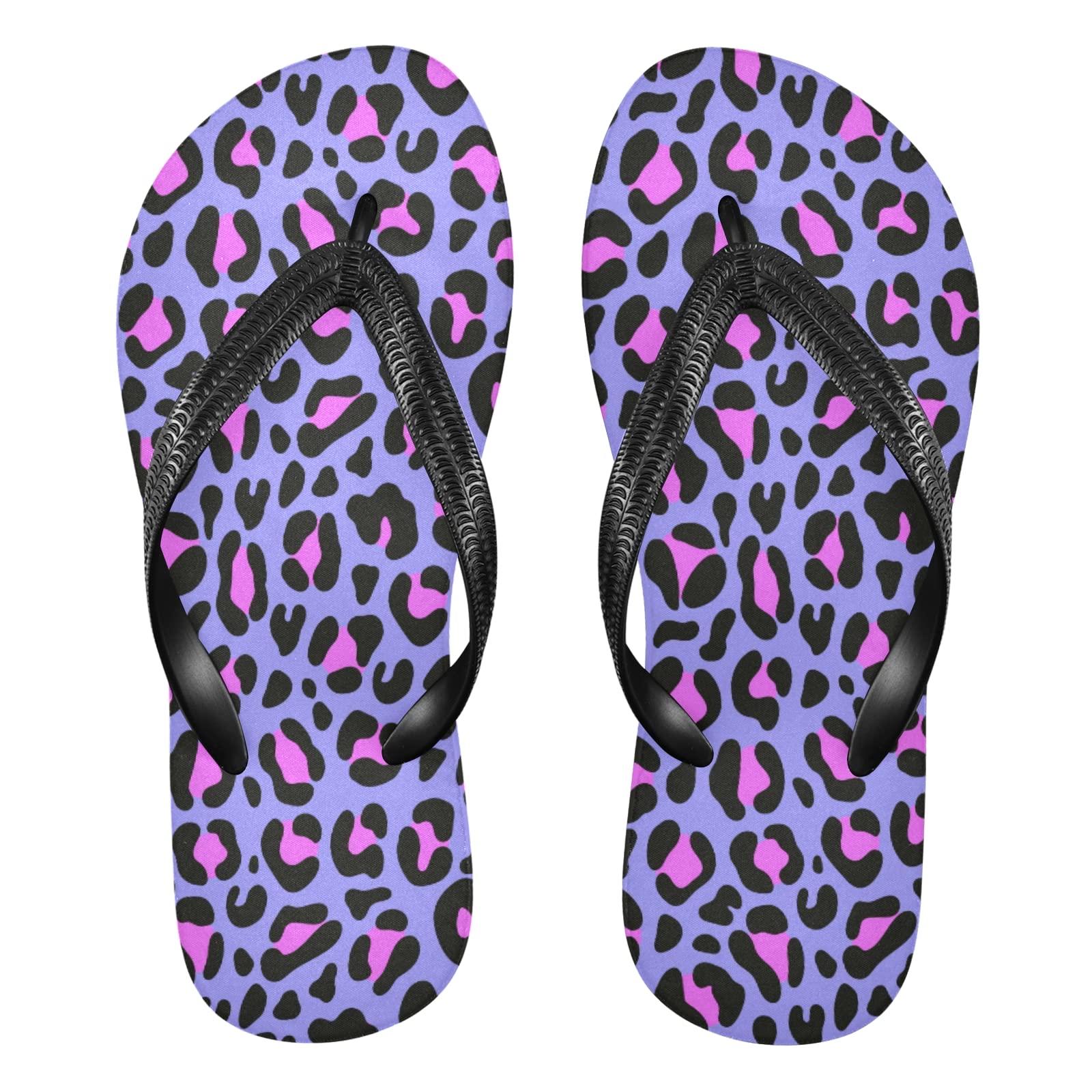 Women's Leopard Print Flip Flops - Comfortable Non-Slip Rubber Sandals for Beach, Pool & Shower | Fashionable Purple Slippers for Travel, Hotel & Sports Activities