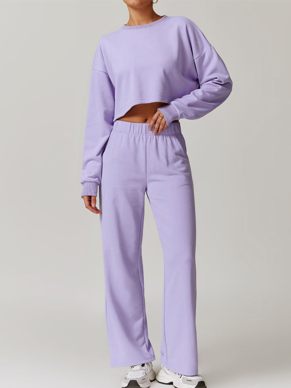 ZASUWA Women's Split Backless High Waisted Casual Loose Tracksuit Set - Comfortable Lounge Wear for Home, Yoga & Street Fashion