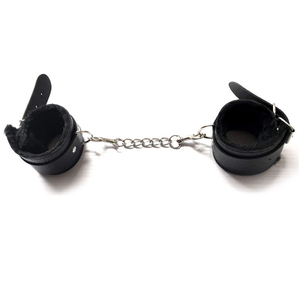 Soft Leather Handcuffs Bracelet with Plush Lining - Adjustable Wrist & Leg Cuffs for Role Play, BDSM, Cosplay, Yoga & Fitness - Detachable Design for Women & Couples - Perfect for Home, Gym, Party & Romantic Nights (Black)