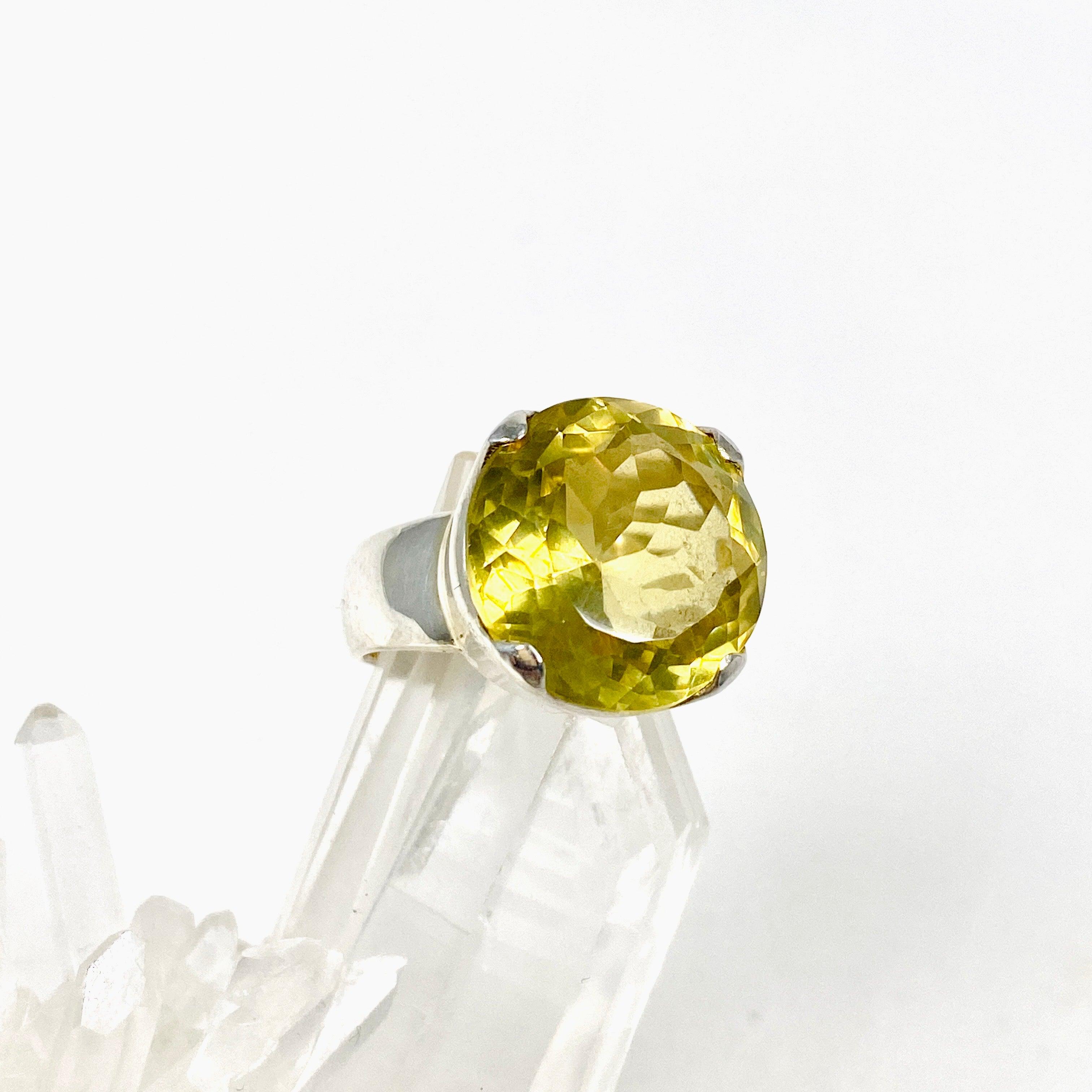 Lemon Quartz Faceted Round Ring - Size 7 - KRGJ2348 - Elegant Jewelry for Women, Perfect for Weddings, Parties & Everyday Wear