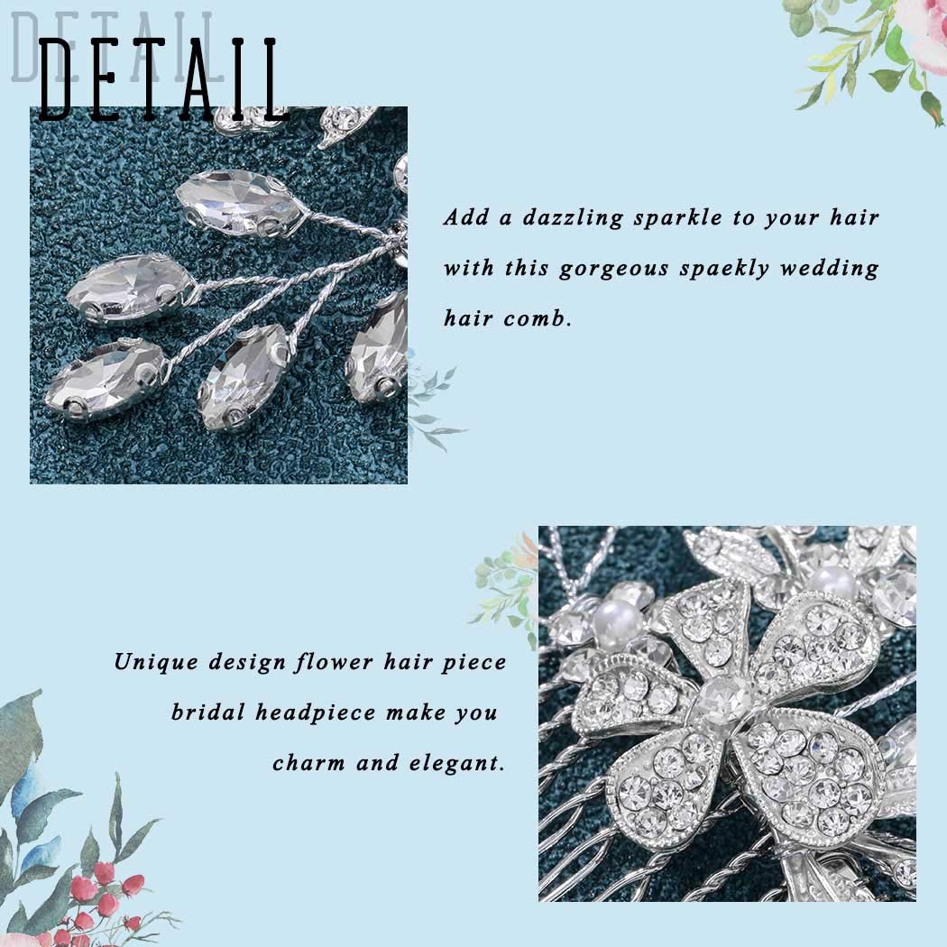 Sparkling Silver Rhinestone Flower Bridal Hair Comb – Elegant Wedding Hair Accessories for Women & Girls (A-Silver) | Perfect for Brides, Bridesmaids, Prom & Special Occasions