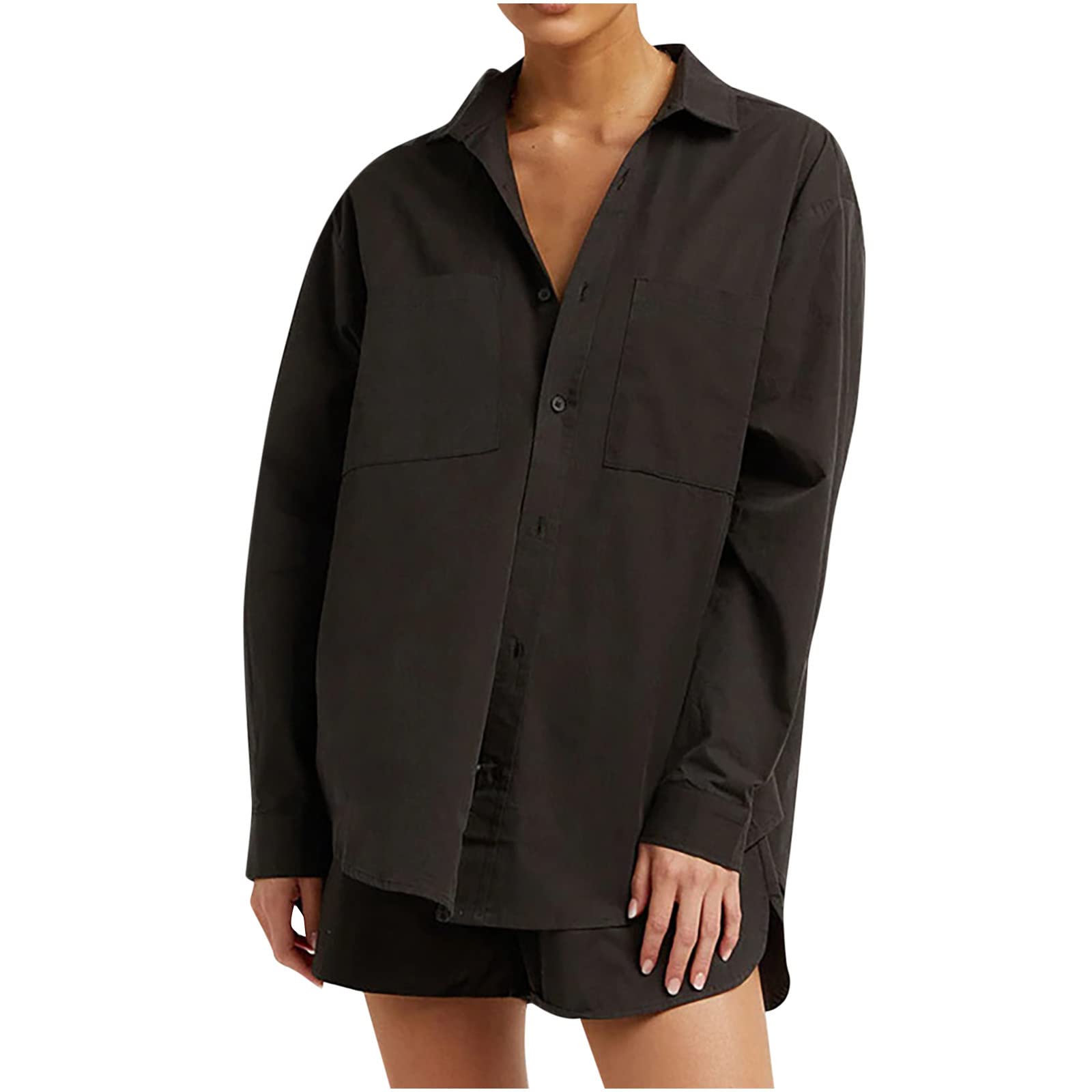 Women's 2-Piece Knit Lounge Set - Soft Black French Terry Loungewear Outfit for Relaxing at Home, Brunch Dates & Casual Wear | Comfortable & Stylish