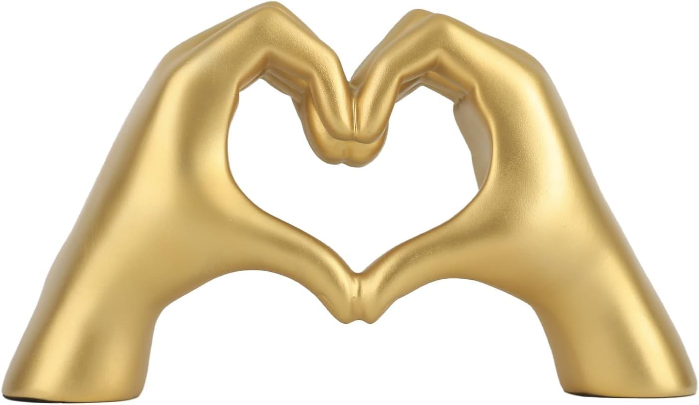 Gold Hand of Love Sculpture Statue - Peace Sign Decor for Home Office, Living Room & Bedroom - Aesthetic Shelf Decor & Knick Knacks - Perfect for Meditation Spaces, Wedding Gifts & Boho Home Decor