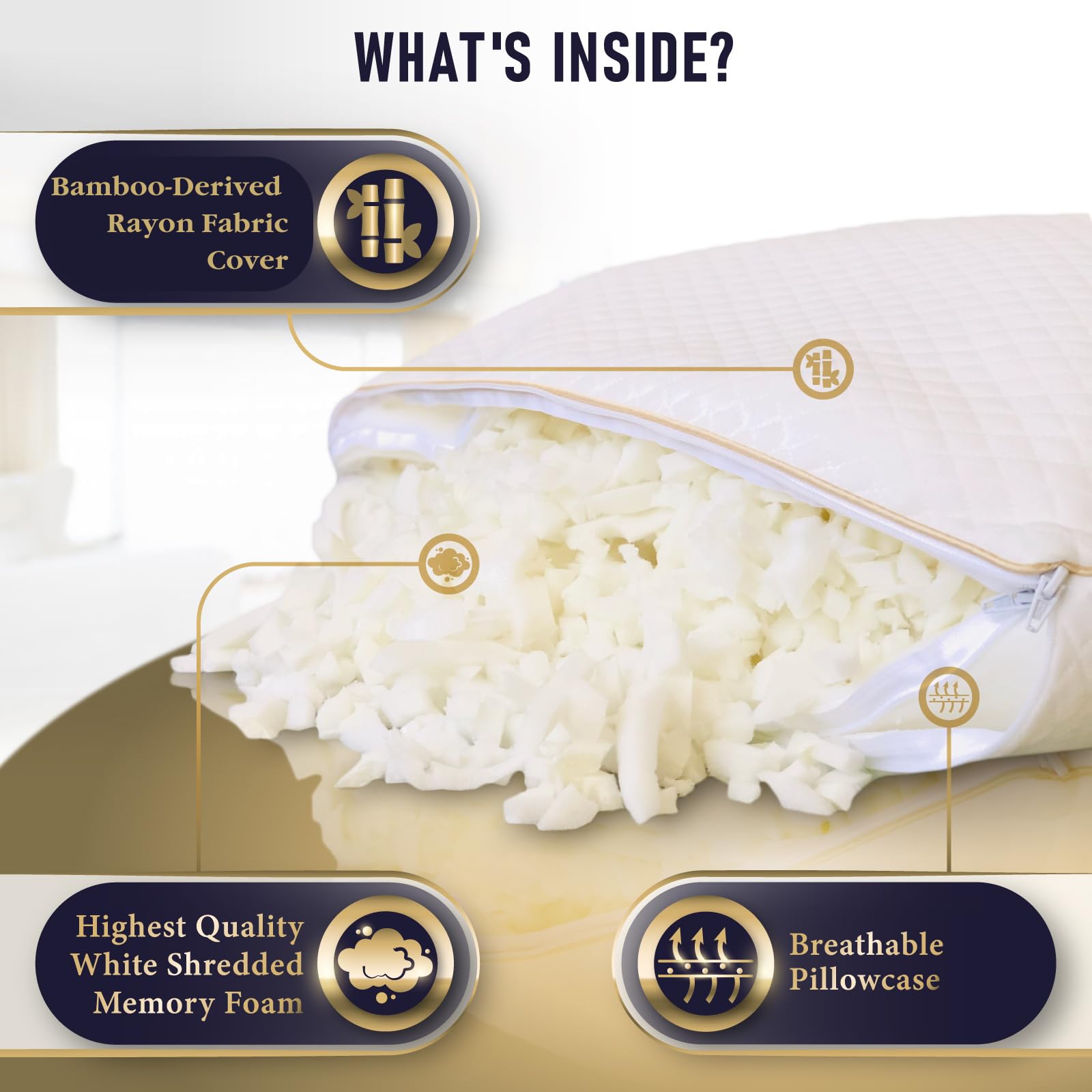 Royal Therapy 2-Pack King Size Memory Foam Pillows - Shredded Foam with Hypoallergenic Bamboo Rayon Cover, CertiPUR-US Certified, Removable & Washable - Neck Pain Relief for Side, Back & Stomach Sleepers - Perfect for Home, Hotel & Travel Use