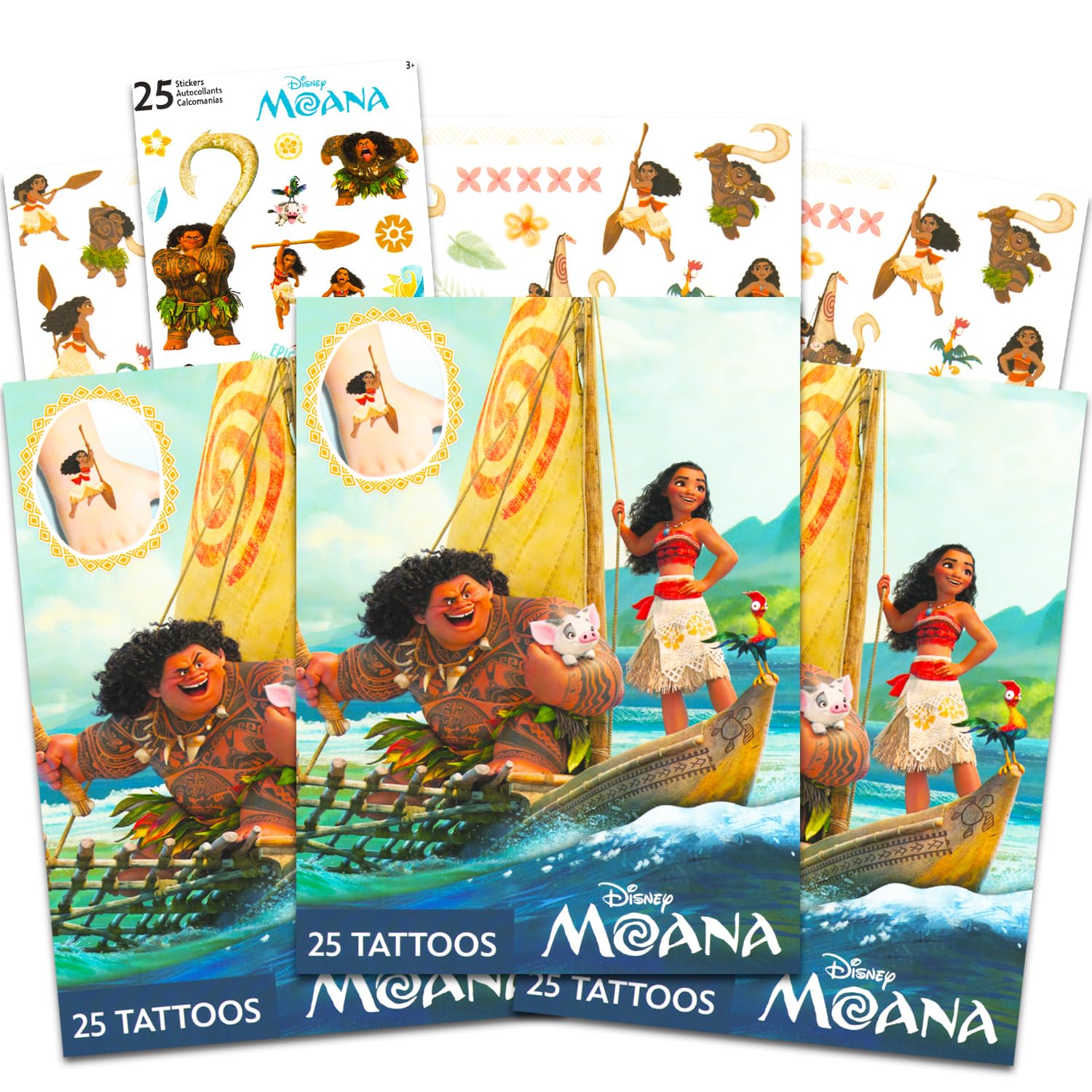 Moana Temporary Tattoos for Kids - 75 Assorted Disney Moana Tattoos & Stickers Set | Perfect for Birthday Parties, Halloween Costumes & Themed Events | Moana Party Favors & Supplies