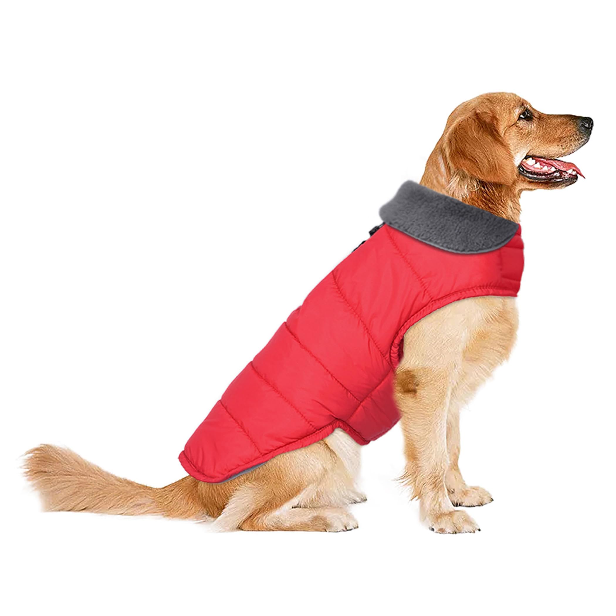 Waterproof Reflective Dog Winter Coat with Leash Hole - Windproof Fleece Snow Jacket for Small, Medium & Large Dogs (Red, Size L) - Keep Your Pet Warm & Safe During Outdoor Adventures, Winter Walks & Cold Weather Activities