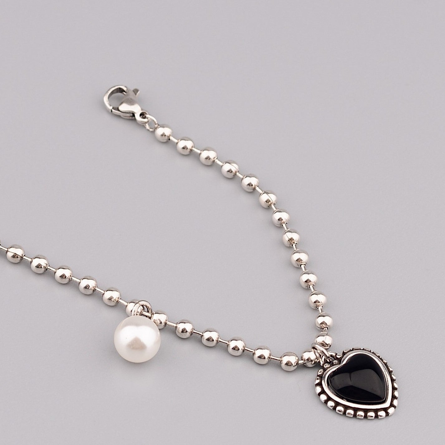 Silver Bead Black Puffed Heart Bracelets for Women - Trendy Adjustable Charm Bangle for Valentine's Day, Anniversary, Party & Everyday Wear | HB585
