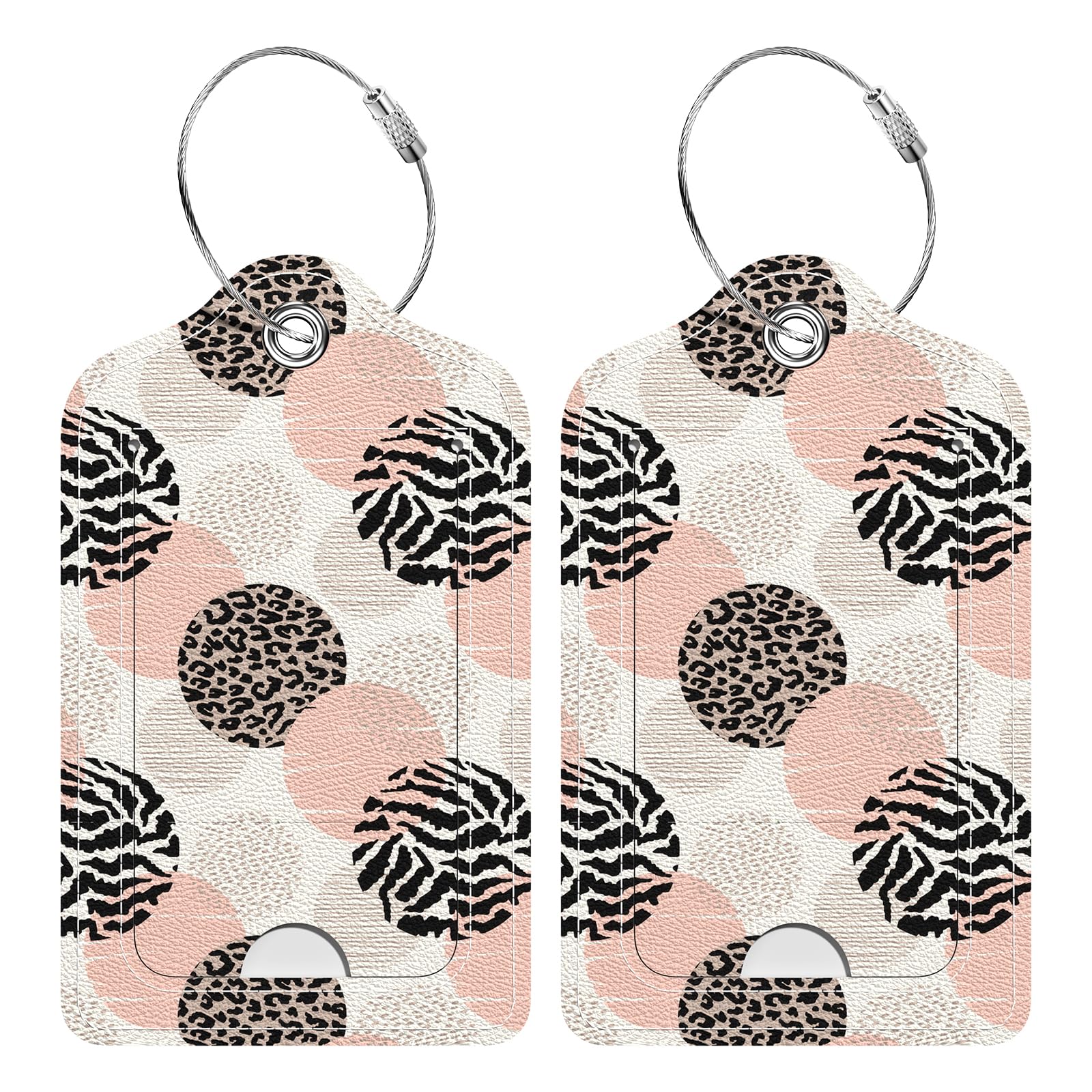 2 Pack PU Leather Luggage Tags for Suitcase - Durable Cruise Travel Tags with Privacy Flap, ID Label & Metal Loop for Women Men (Leopard Print) - Perfect for Handbags, Backpacks & School Bags