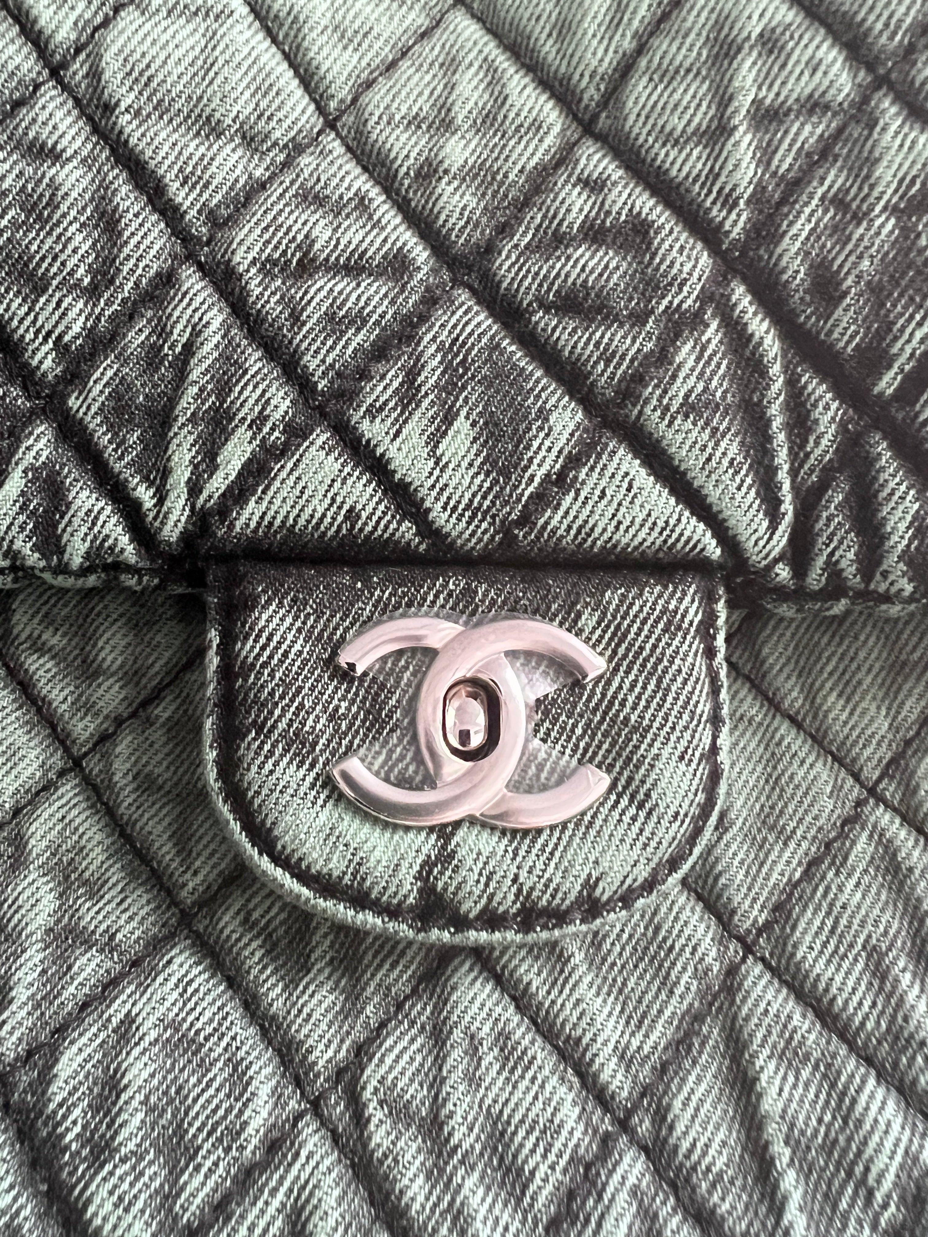 Authentic Chanel Denimprassion Flap Bag - Quilted Distressed Denim XL Green Crossbody Bag for Women | Luxury Designer Handbag for Everyday Use, Parties & Special Occasions