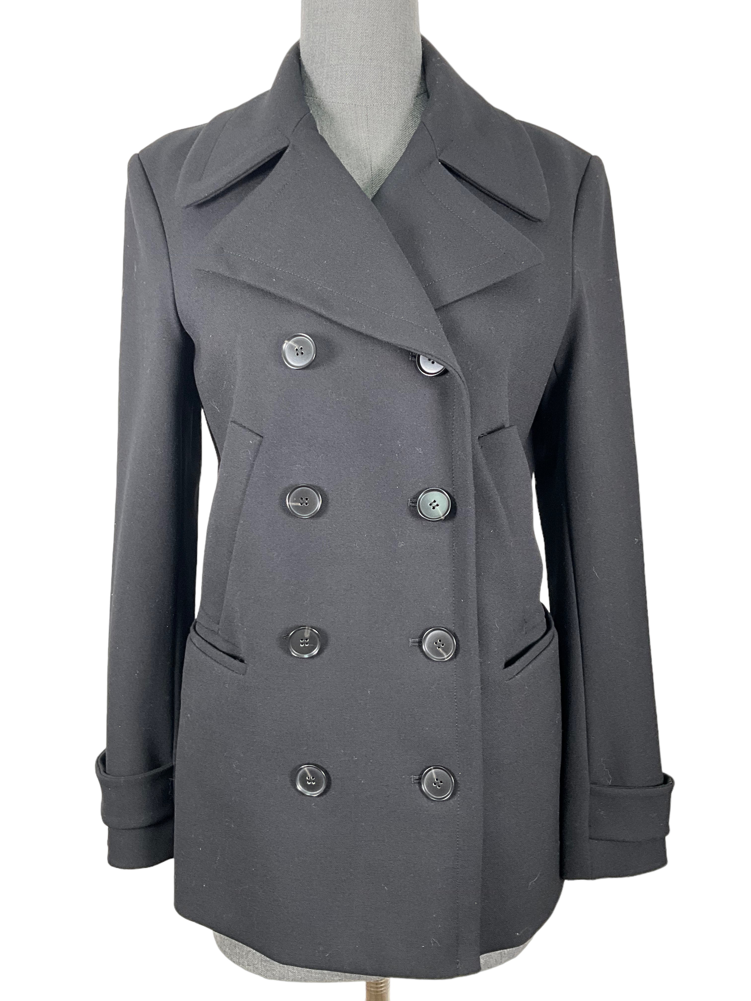 Theory Women's Black Wool Coat - Slim Fit Winter Trench Coat, Size S | Warm & Stylish Outerwear for Office, Travel & Formal Occasions
