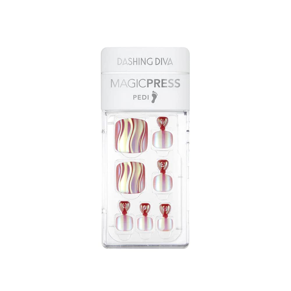 DASHING DIVA MAGICPRESS Korean False Nails - 30PCS Glamorous Nacre Wave Design for Party & Everyday Wear - Easy Press-On Manicure & Pedicure Kit - Perfect for Weddings, Vacations & Special Occasions