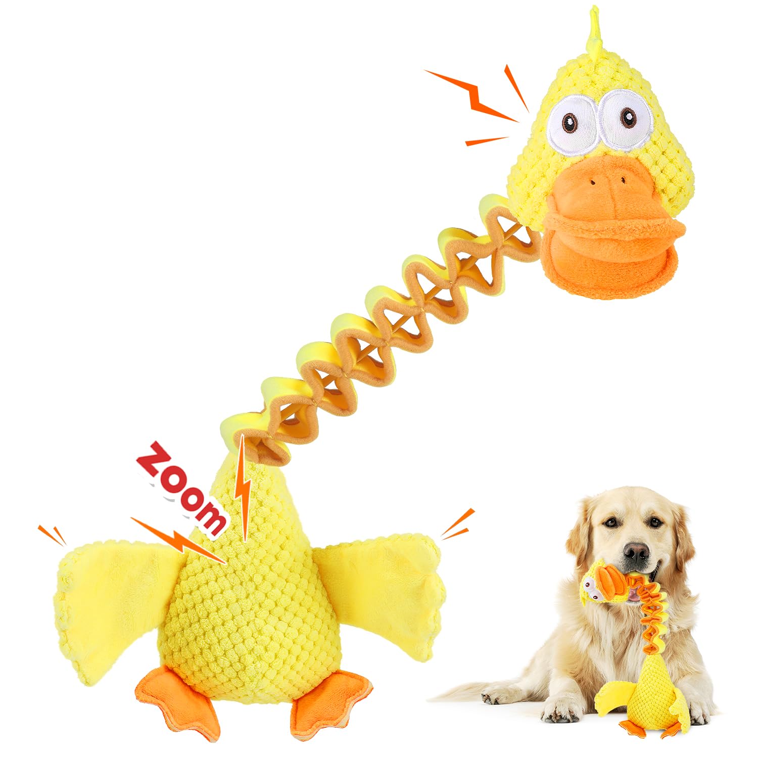 Durable Puppy Chew Toys for Aggressive Chewers - Retractable Tug of War Dog Toys with Squeaker for Small, Medium & Large Dogs (Duck Design) - Perfect for Playtime, Training & Teeth Cleaning