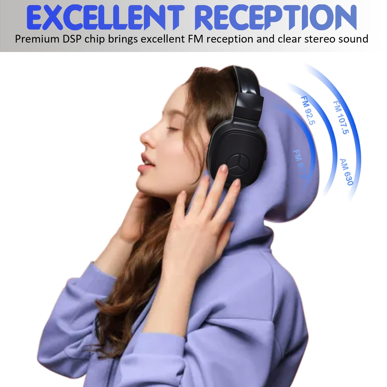 Portable FM Radio Headphones with LED Display - Lightweight Wireless Headset with Soft Ear Cushions for Walking, Jogging, Gym & Office Use - Clear Reception FM Receiver (AAA Batteries Not Included)