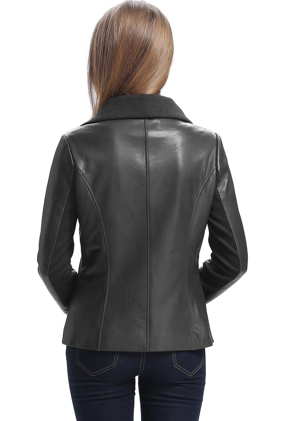 BGSD Women's Lily Lambskin Leather Drape Jacket - Plus Size & Petite Available | Elegant Outerwear for Office, Dinner Dates & Special Occasions
