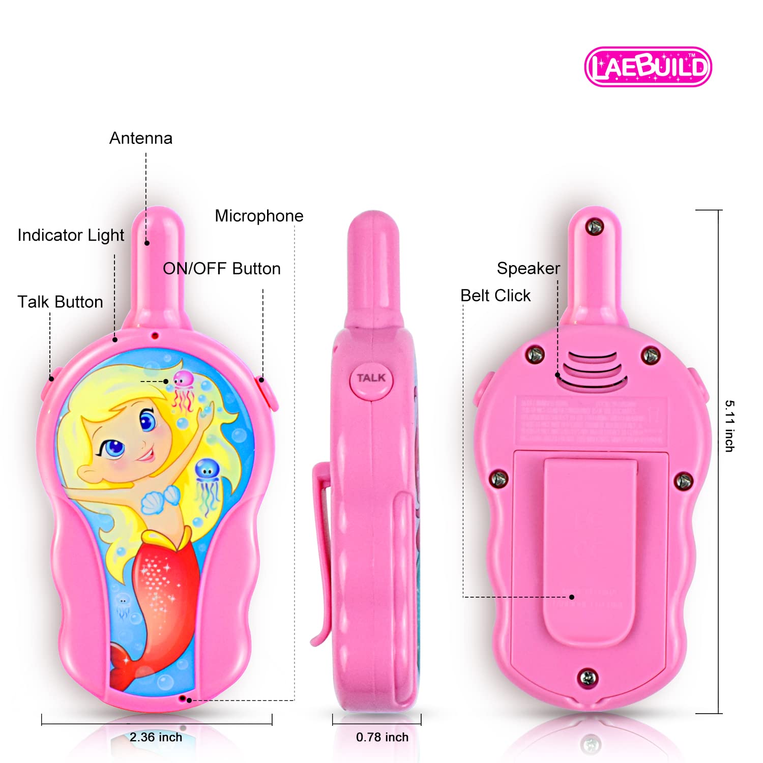 Kids Walkie Talkies - Long Range 2-Way Radios for Boys & Girls Ages 4-8 | Pink Mermaid Themed Toy for Indoor & Outdoor Play | Perfect Christmas, Birthday & Easter Gift (2 Pack) - Great for Backyard Adventures, Camping & Family Game Nights
