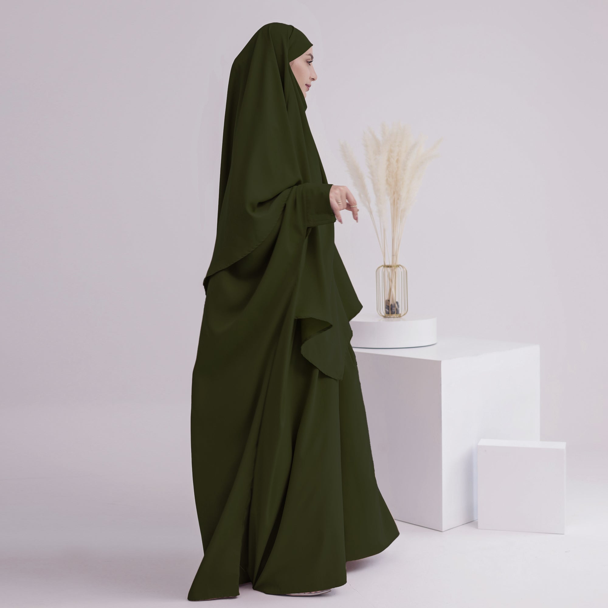 Amira Abaya Set for Women - Olive Green Islamic Prayer Dress | Modest Muslim Clothing for Prayer, Mosque & Special Occasions