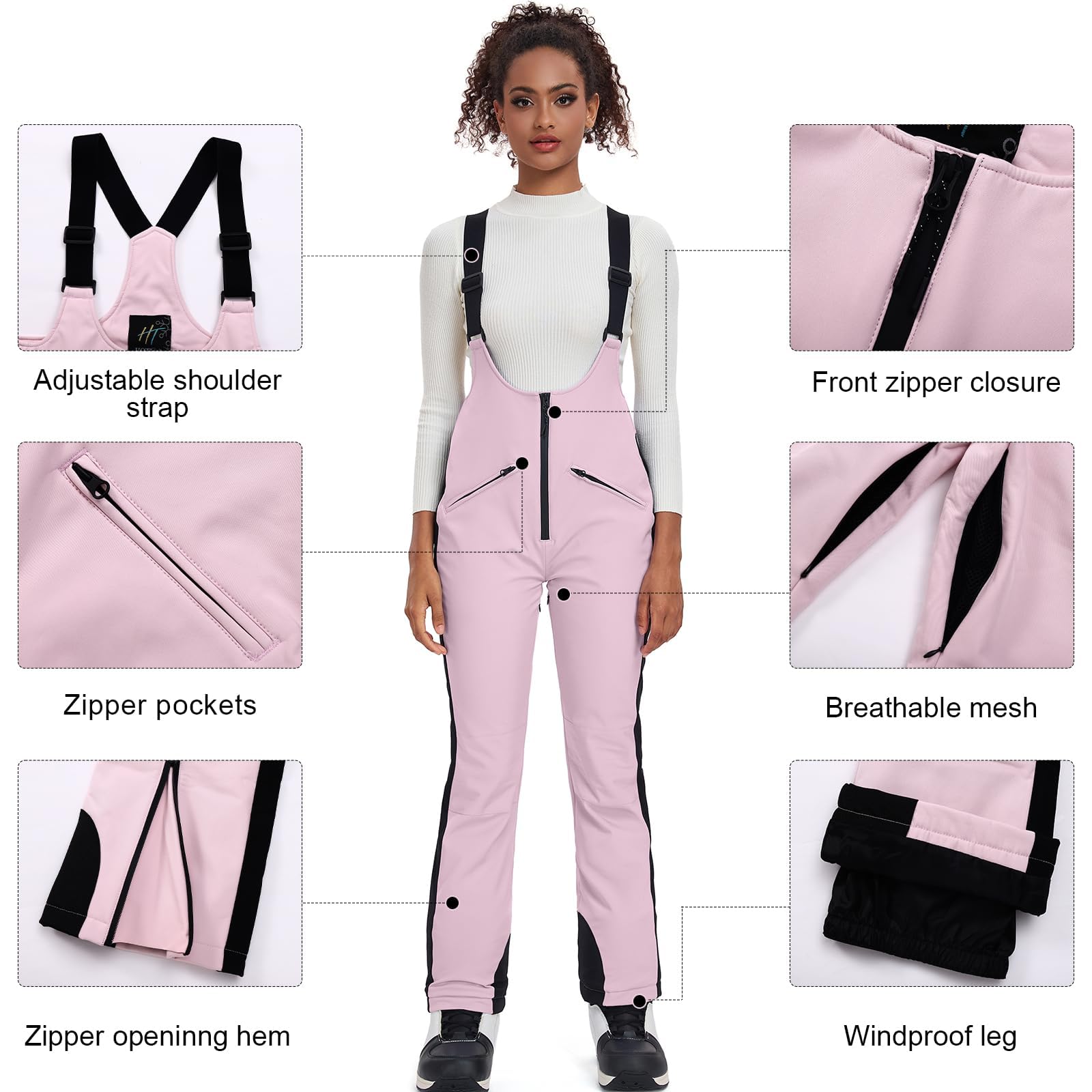 Women's Waterproof Ski Bib Overalls - Slim Fit Snowboard Pants with Elastic Waist for Winter Sports & Outdoor Activities | Perfect for Skiing, Snowboarding & Cold Weather Adventures