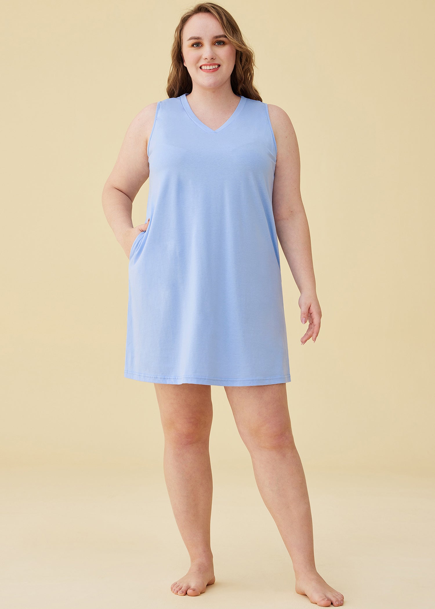 Women's Soft Cotton Sleeveless Nightgown with Pockets - Comfortable Sleepwear for Summer Nights, Lounge Wear at Home, and Travel PJs