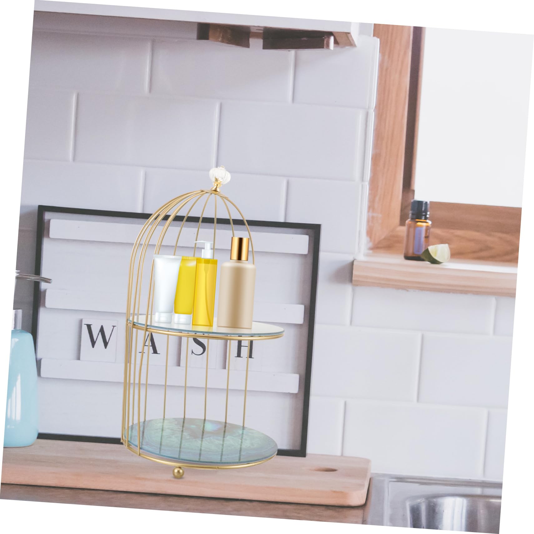 OSALADI Marble Metal Cosmetic Organizer - Makeup Display Tray for Beauty Products, Lipsticks & Jewelry | Perfect for Vanity, Bathroom & Dressing Table Organization