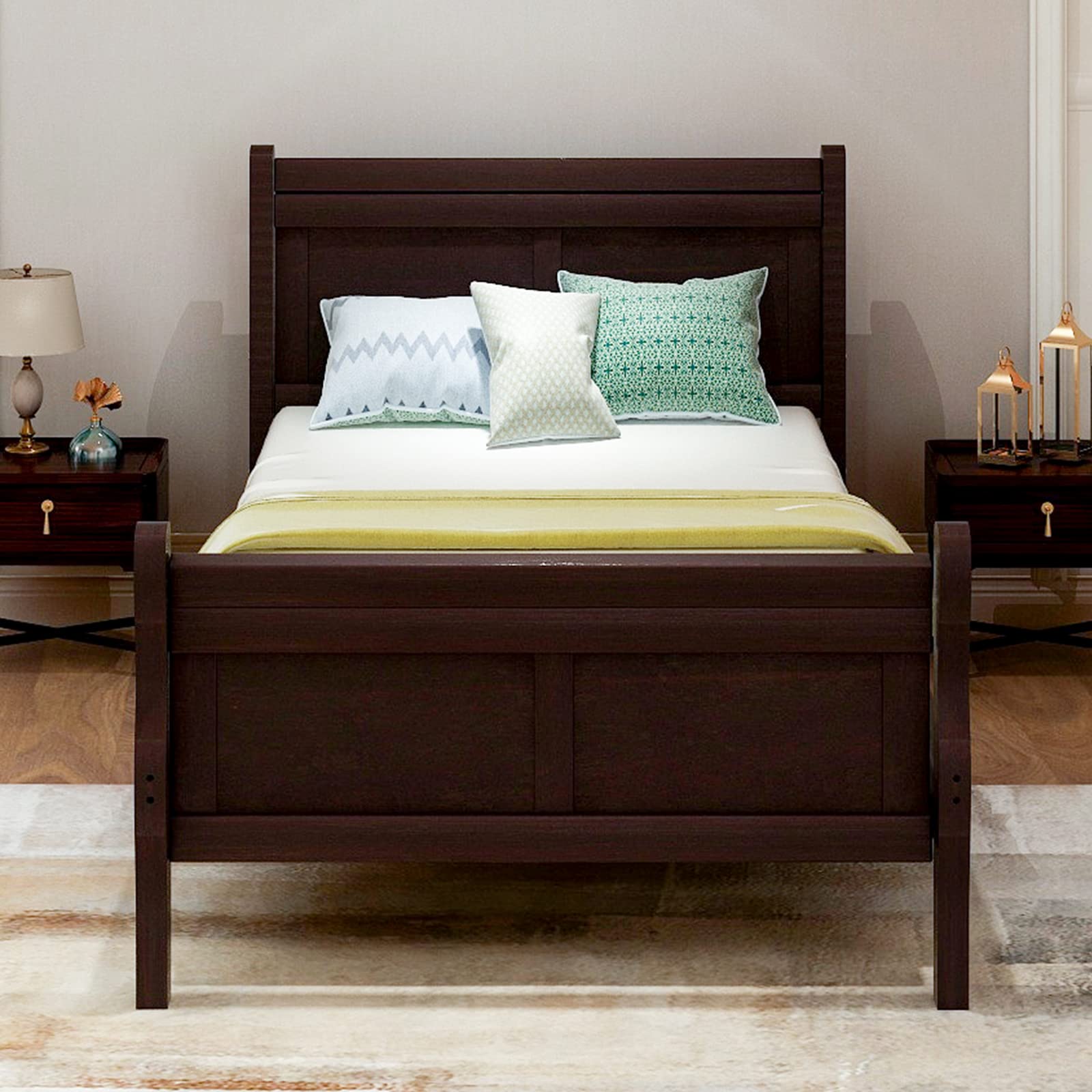 Solid Wood Twin Size Platform Bed Frame with Headboard & Footboard - Sturdy Mattress Foundation for Kids, Teens & Guest Rooms - Perfect for Modern & Farmhouse Bedroom Decor
