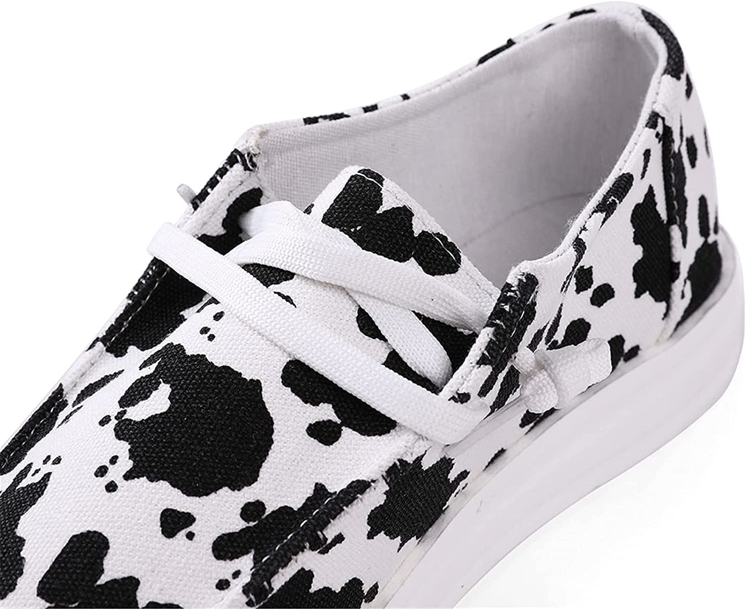 Women's Cow Print Canvas Slip-On Sneakers - Comfortable Loafers for Casual Wear, Walking & Fashion Outfits