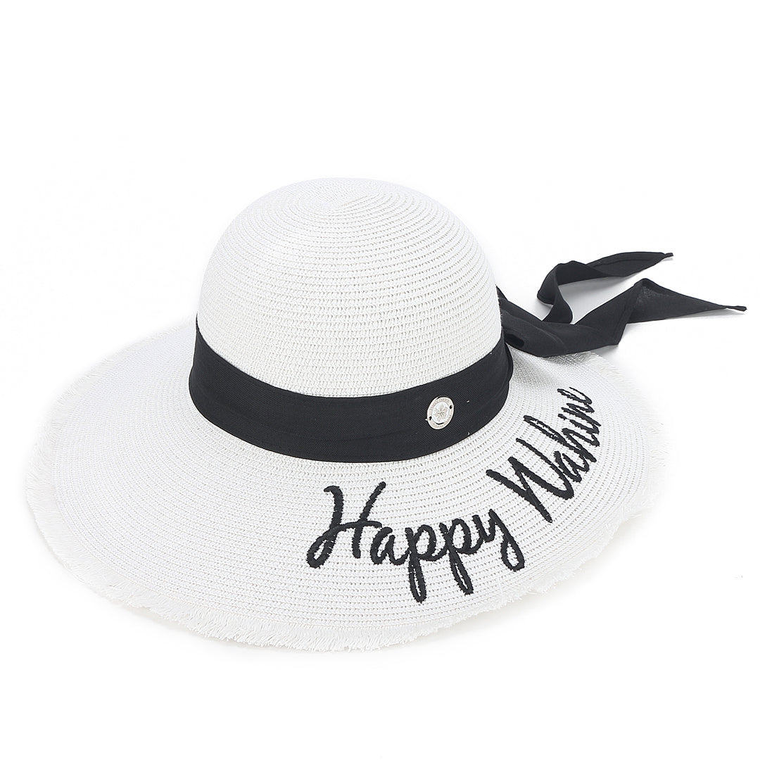 Gardenia Happy Wahine White Hat - Stylish Floral Summer Beach Hat for Women - Perfect for Vacations, Outdoor Parties, and Beach Getaways